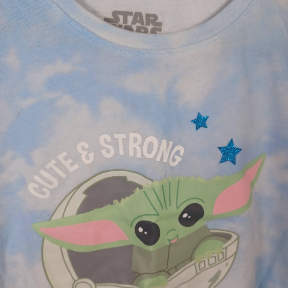 Star Wars Baby Yoda Kids Tie Dye Kids T-Shirt Blue Large 10-12 *LIGHT WEAR* - Picture 3 of 7